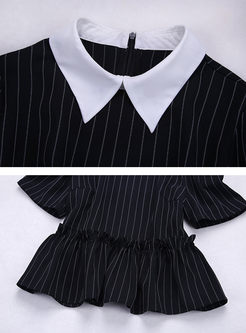 Casual Lapel Striped Slim Two Piece Outfits
