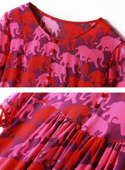 Three Quarters Sleeve Elephant Pattern Dress