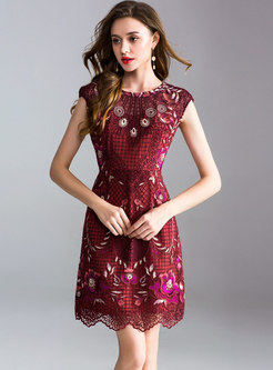 Stylish Ethnic Embroidery O-neck A-line Dress