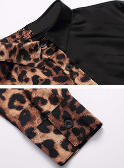 Lapel Long Sleeve Leopard Blouse