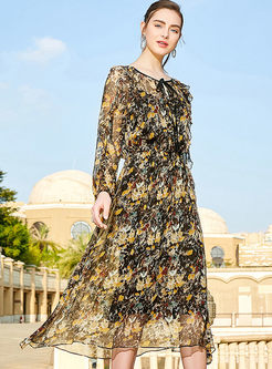 Long Sleeve Floral Silk Dress With Cami