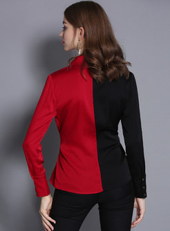 Brief Asymmetric Red Tied Lapel Blouse 