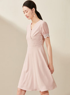 Brief V-neck High Waist A Line Dress