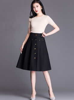 Stylish Solid Color Denim A Line Skirt
