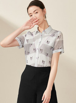 Cat Pattern Lapel Single-breasted Blouse