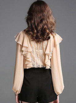 Solid Color Lantern Sleeve Loose Blouse