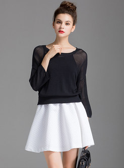 Pure Color Knitted Sweater & White A-line Skirt