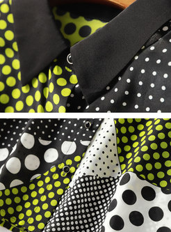 Trendy Color-blocked Polka Dots Silk Blouse