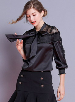 Sexy Lace Splicing Bowknot Pullover Blouse