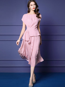 Pink Asymmetric Slim Top & A Line Skirt