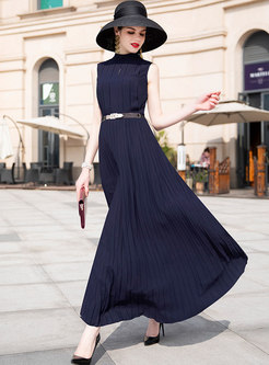Solid Color High Waist Slim Sleeveless Maxi Dress