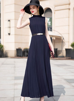 Solid Color High Waist Slim Sleeveless Maxi Dress