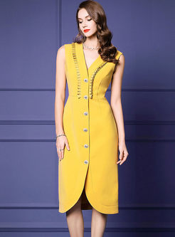 Solid Color Elegant Sleeveless Bodycon Dress