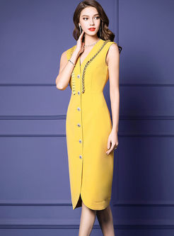 Solid Color Elegant Sleeveless Bodycon Dress