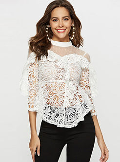 Sexy Hollow Out Perspective Lace Blouse