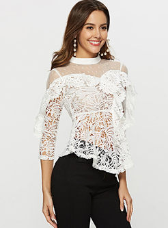 Sexy Hollow Out Perspective Lace Blouse