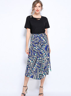 Stylish Print Elastic Waist Tied A Line Skirt