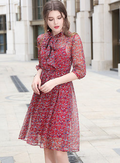 Trendy Stand Collar Print Casual Dress