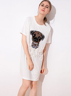 O-neck Animal Print Slim T-shirt Dress