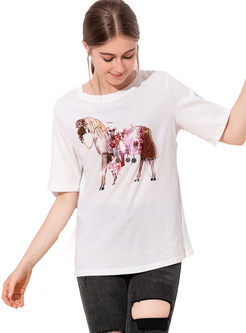 Brief Short Sleeve Animal Print T-shirt