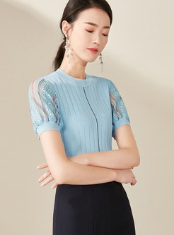 Lace Splicing O-neck Slim Knitted Top