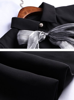 Elegant Black Bowknot Lapel A-line Dress