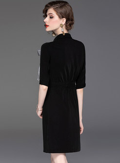 Elegant Black Bowknot Lapel A-line Dress