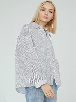 Casual Striped Lapel Single-breasted Loose Blouse