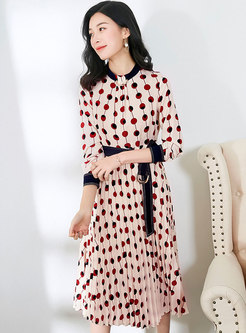 Chic Polka Dots Tied Pleated A-line Dress