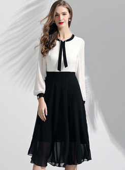 Stylish Color-blocked Splicing A-line Dress