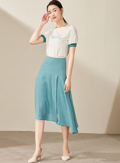Polka Dot High Waist Asymmetric Skirt