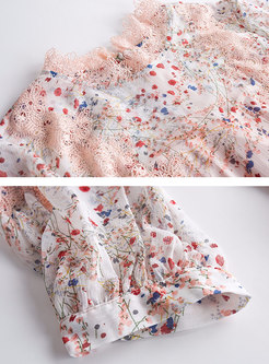 Stylish Irregular Floral Print Chiffon Dress