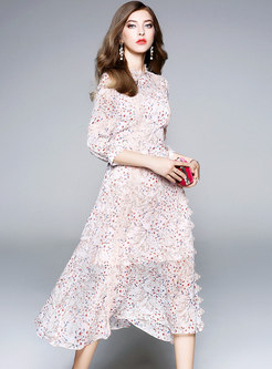 Stylish Irregular Floral Print Chiffon Dress