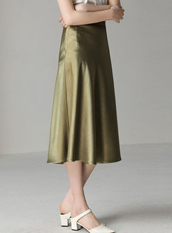 Elegant Solid Color High Waist A Line Skirt