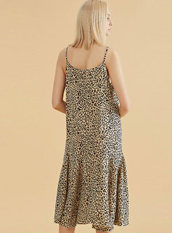 Stylish Slash Neck Leopard Skater Dress