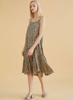 Stylish Slash Neck Leopard Skater Dress