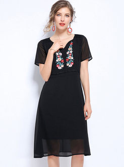 Fashion V-neck Short Sleeve Print Dress
