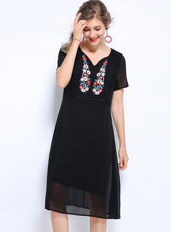 Fashion V-neck Short Sleeve Print Dress