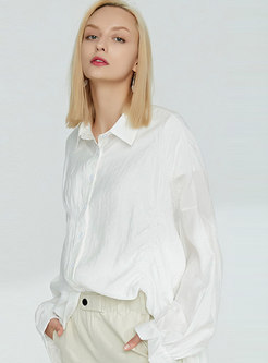 Chic Solid Color Lapel Pleated Slim Blouse
