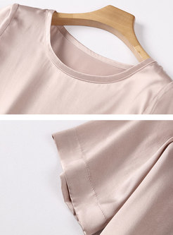 Solid Color Silk O-neck Loose T-shirt