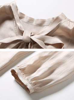 Brief Solid Color Silk Bowknot Blouse