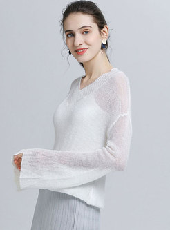 Sweet White See-through Slim Sweater