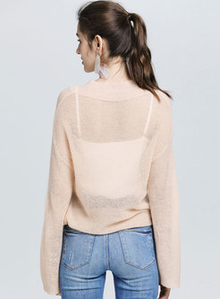 Sexy V-neck Thin Pullover Pure Color Sweater