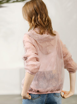 Casual Lace Perspective Silk Thin Hooded Coat 