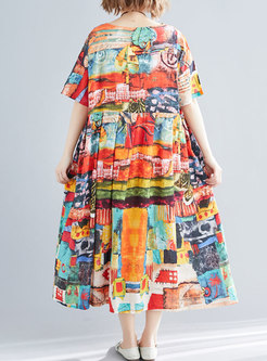 Plus Size Print Short Sleeve Loose Dress