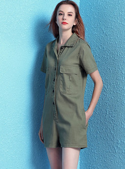 Solid Color Lapel Single-breasted Rompers