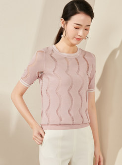 Casual O-neck Hollow Out Knitted Top