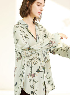 Chic Print Loose Zip-up Casual Blouse 
