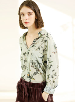 Chic Print Loose Zip-up Casual Blouse 