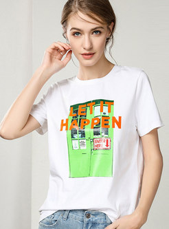 Casual Letter Print O-neck T-shirt